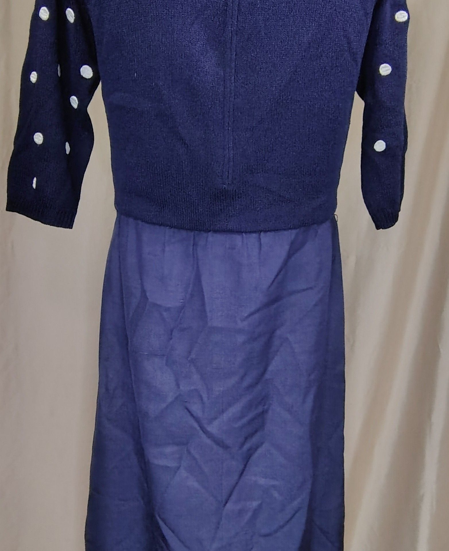 Ciao Ltd Vintage Navy Blue Polka Dot Silk Knit and Woven Dress, size 6 3