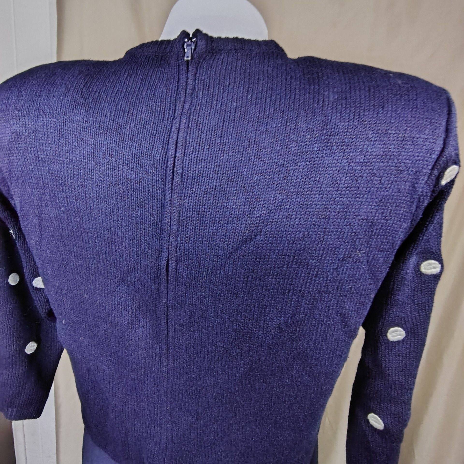 Ciao Ltd Vintage Navy Blue Polka Dot Silk Knit and Woven Dress, size 6 4