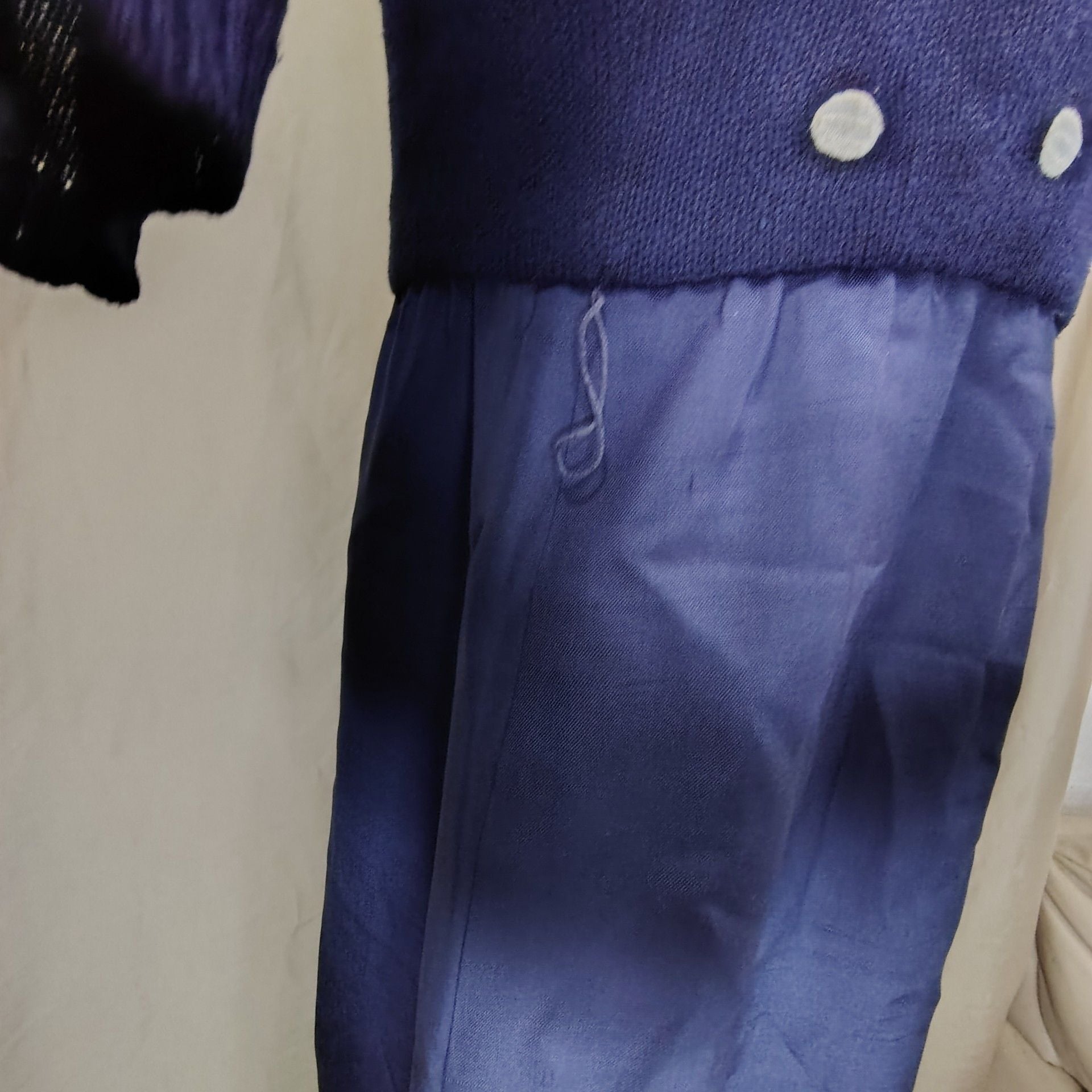 Ciao Ltd Vintage Navy Blue Polka Dot Silk Knit and Woven Dress, size 6 6