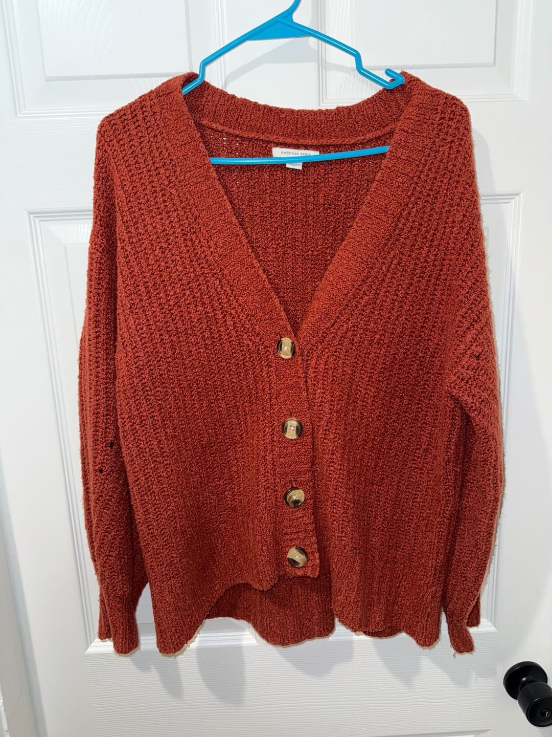American Eagle Women's Rust V-Neck Button-Front Textured Cardigan 2