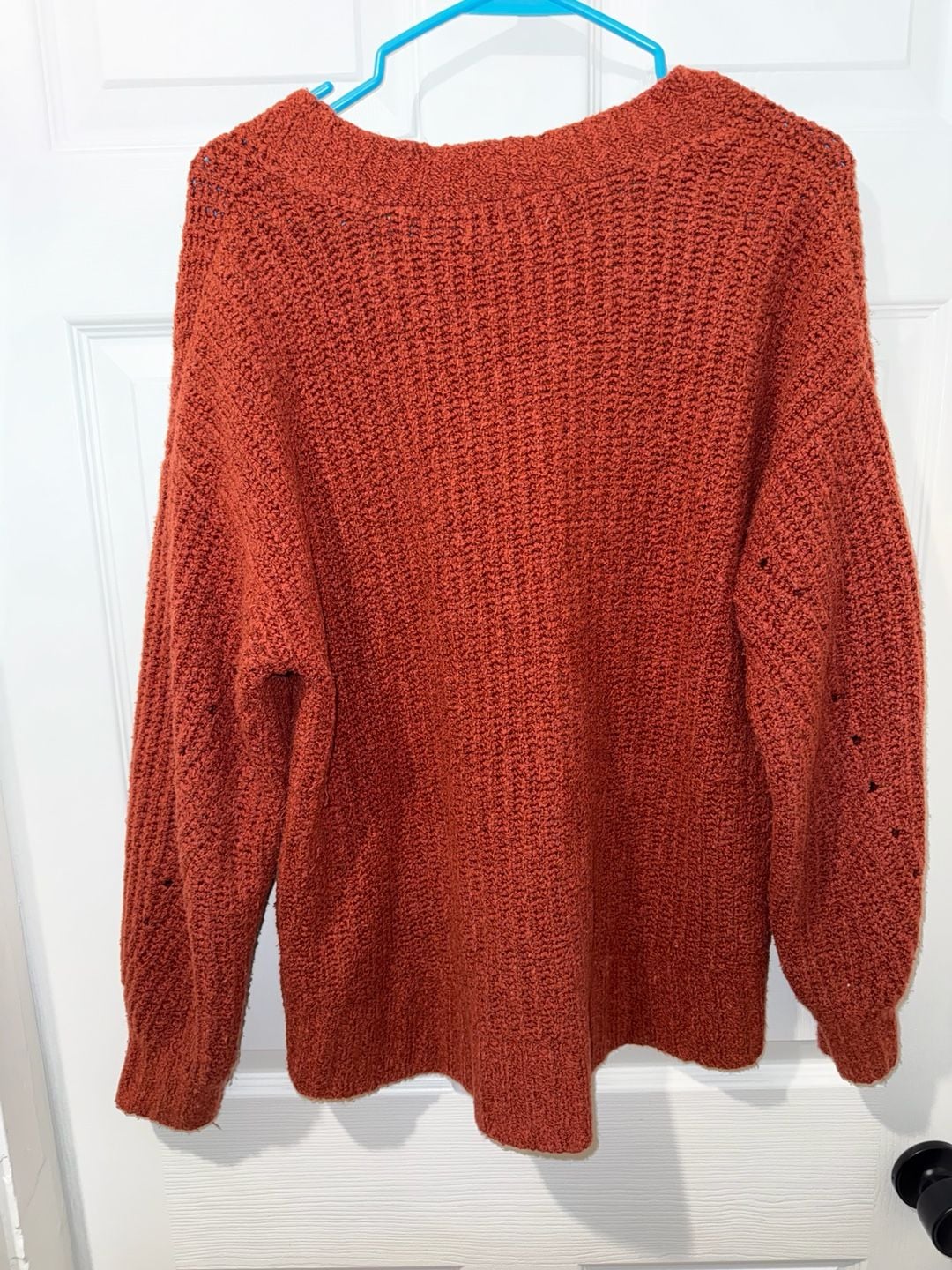 American Eagle Women's Rust V-Neck Button-Front Textured Cardigan 5