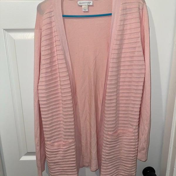 Christopher & Banks Pink Ribbed Open-Front Cardigan Sweater with Pockets