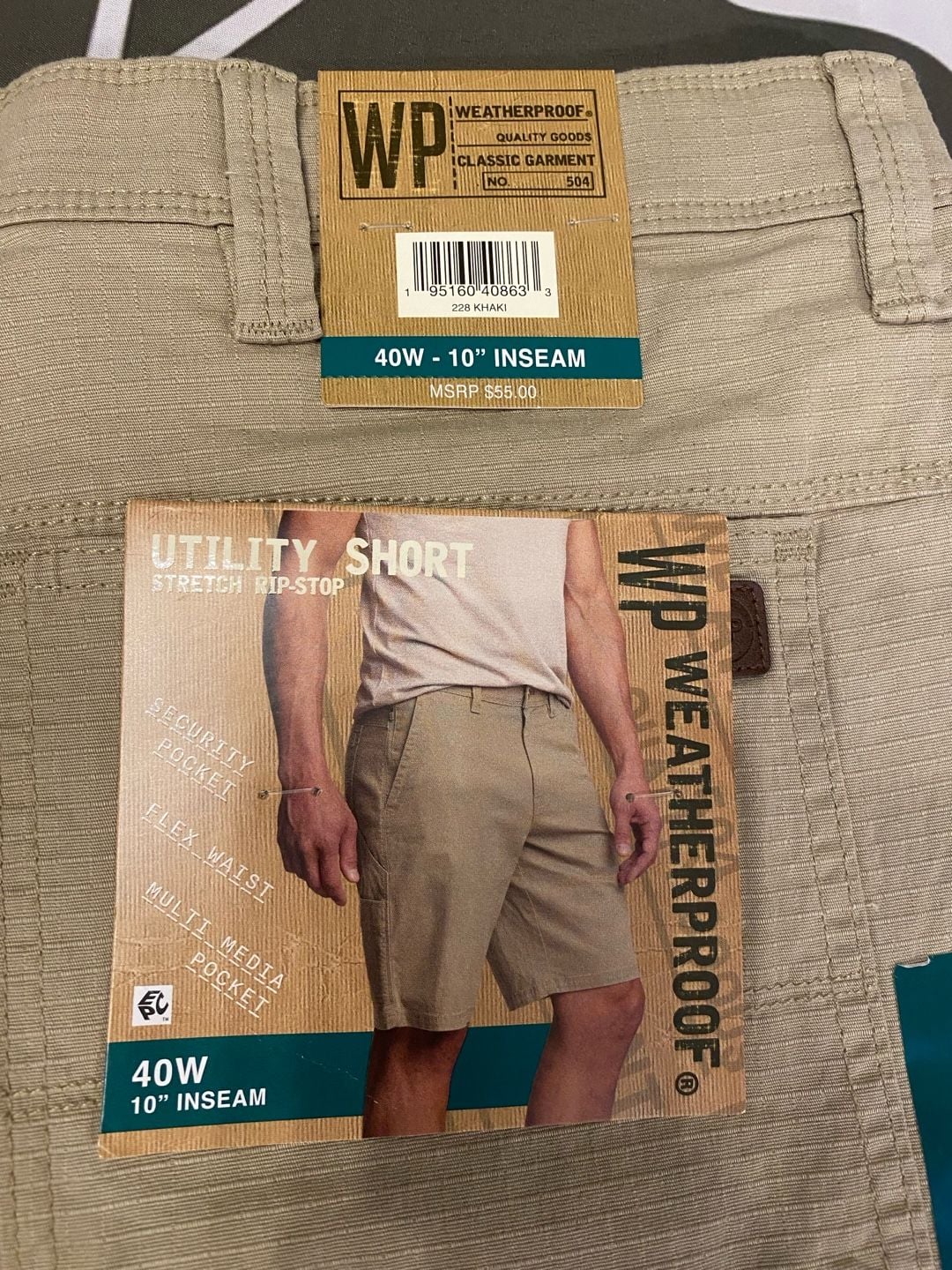 Weatherproof Men's Utility Stretch Ripstop Shorts with Security Pocket Khaki 8