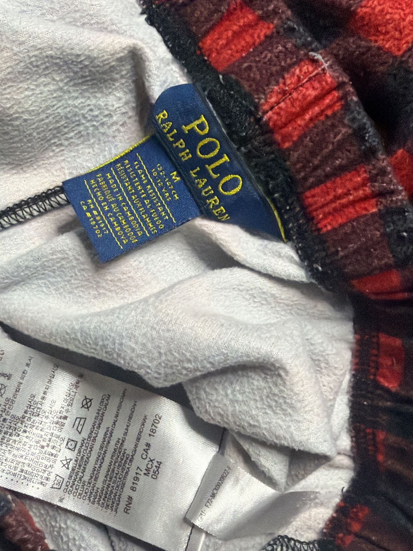 Polo Ralph Lauren Red and Black Buffalo Check Flannel Pajama Set 10-12 Years M 11