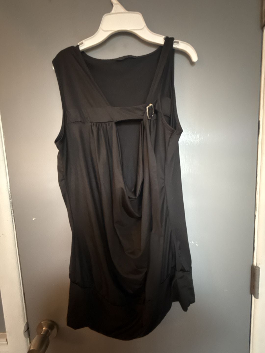 Black Draped Cowl Neck Sleeveless Tank Top with Decorative Side Buckle Detail 2