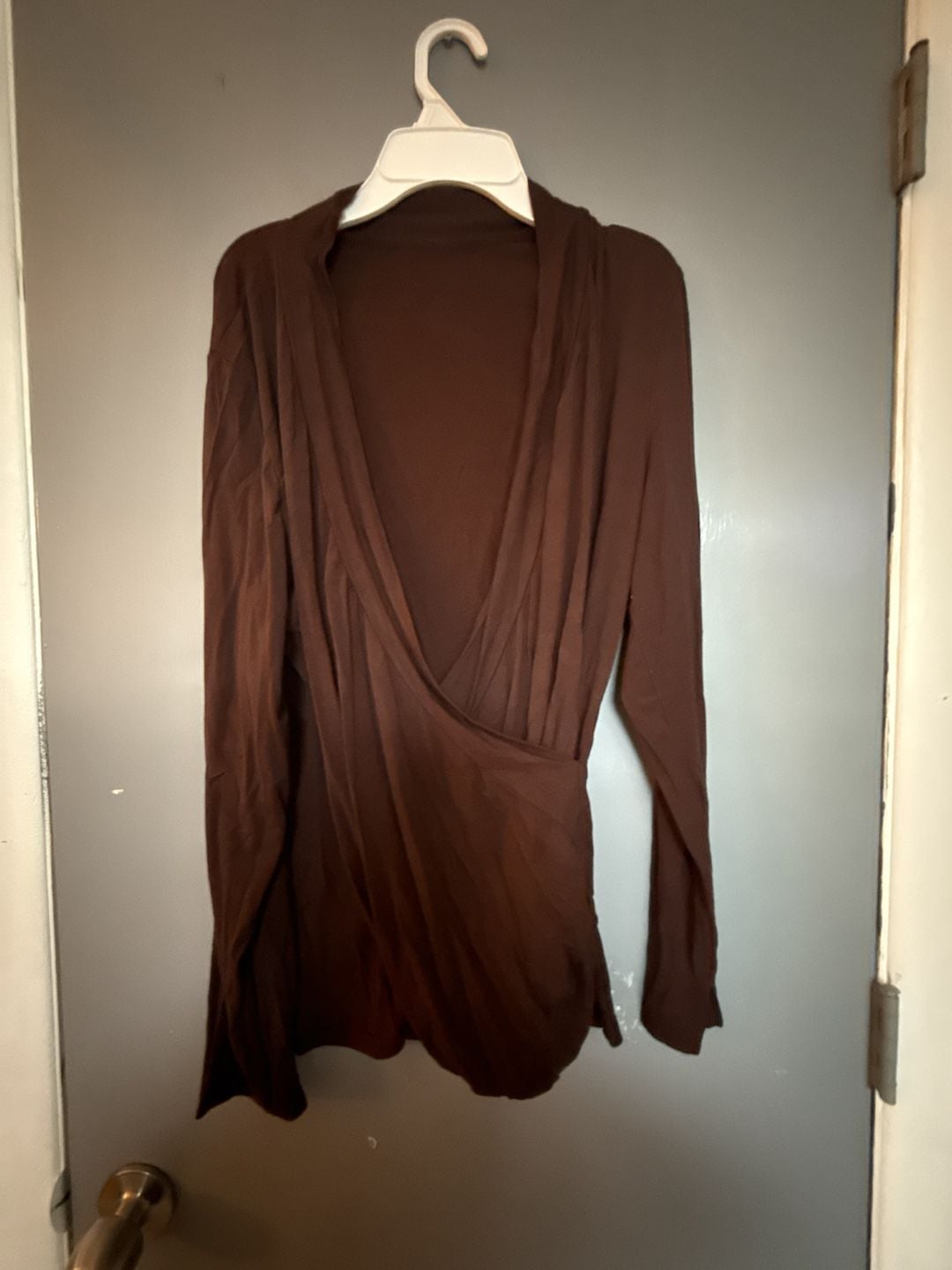 Superdown Miram Dark Brown Long Sleeve Draped Wrap Mini Dress 1