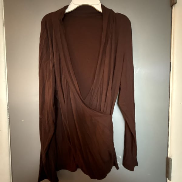 Superdown Miram Dark Brown Long Sleeve Draped Wrap Mini Dress