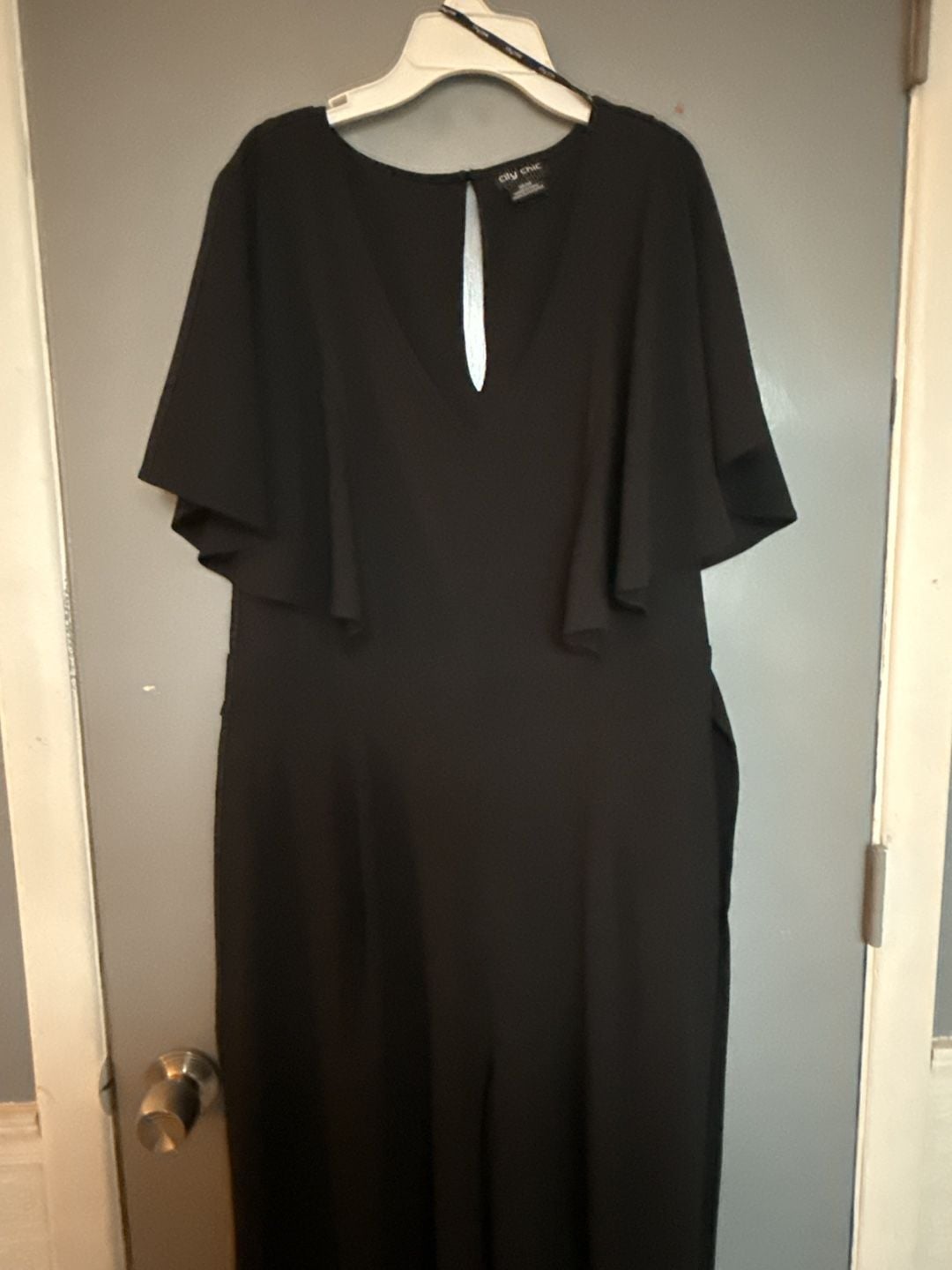 City Chic Black V-Neck Cape Sleeve Jumpsuit 2