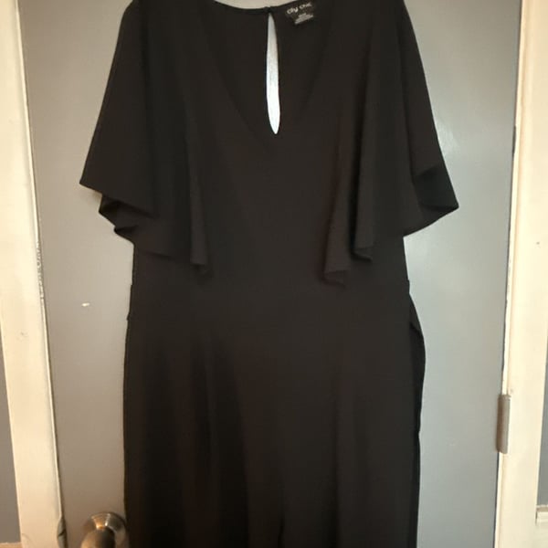 City Chic Black V-Neck Cape Sleeve Jumpsuit
