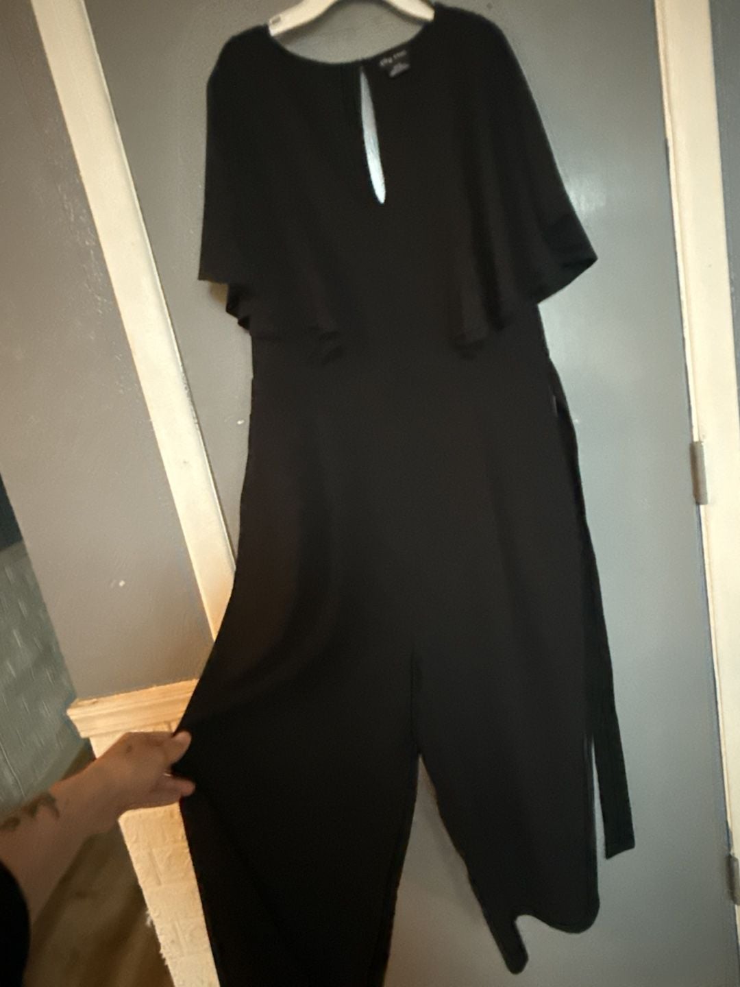 City Chic Black V-Neck Cape Sleeve Jumpsuit 3