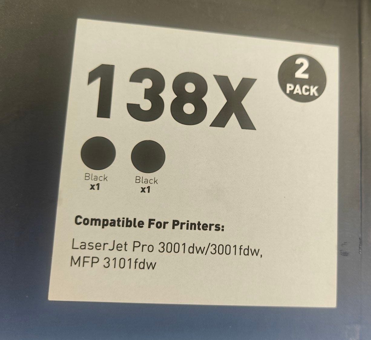 138X Black Toner Cartridges 2-Pack Compatible with HP LaserJet Pro 3001dw/3001f 1