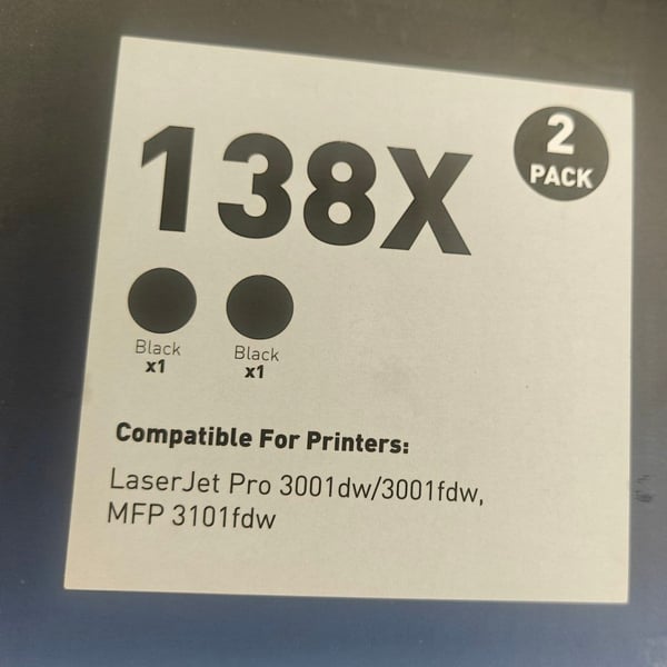138X Black Toner Cartridges 2-Pack Compatible with HP LaserJet Pro 3001dw/3001f