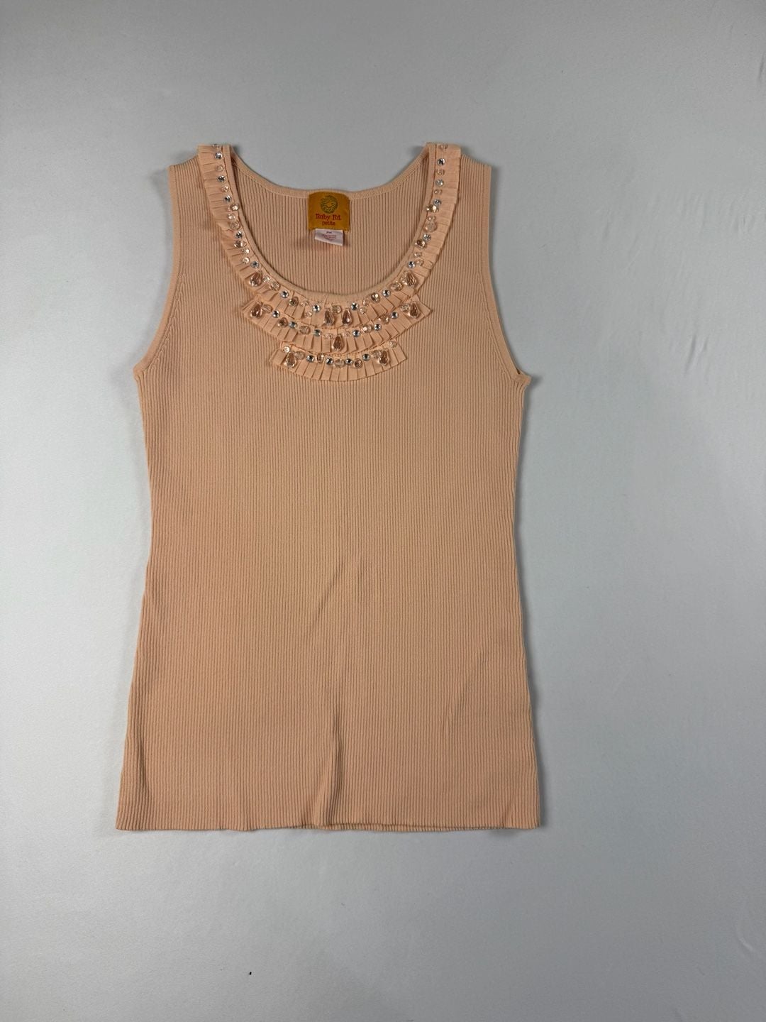 Ruby Rd. Petite Ribbed Sleeveless Tank Top with Embellished Beaded Neckline 3