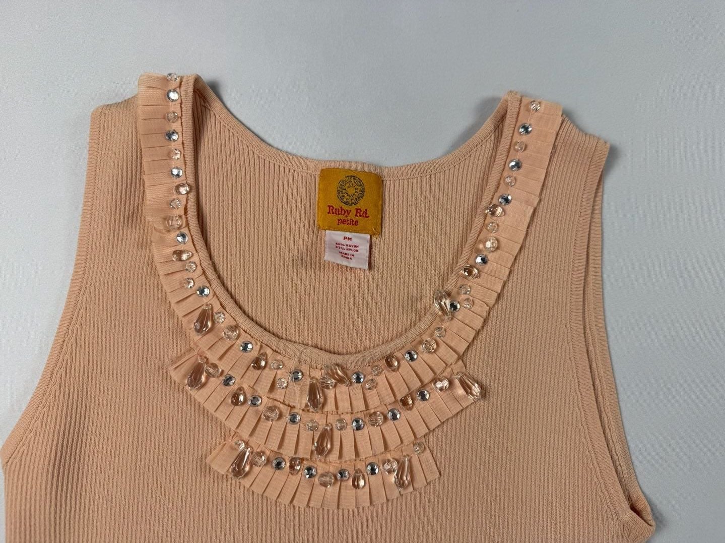 Ruby Rd. Petite Ribbed Sleeveless Tank Top with Embellished Beaded Neckline 5