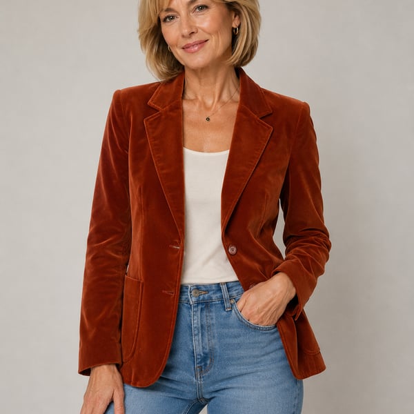 Personal Vintage Rust Orange Velvet Two-Button Blazer Jacket