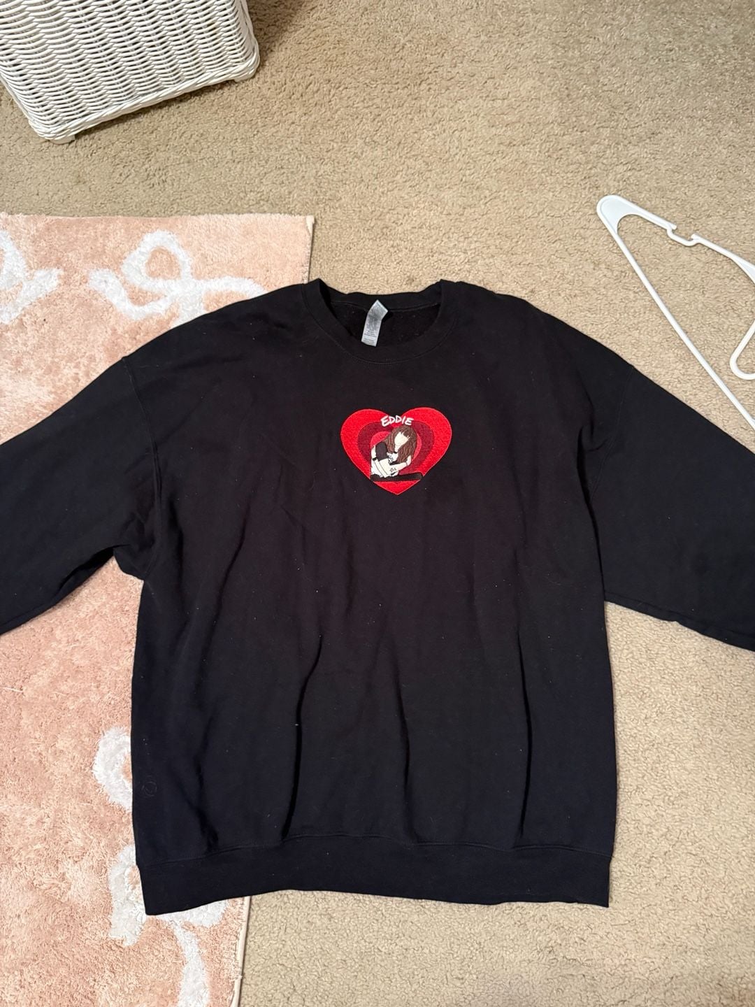 Stranger Things Eddie Embroidered Heart Graphic Crewneck Sweatshirt 7