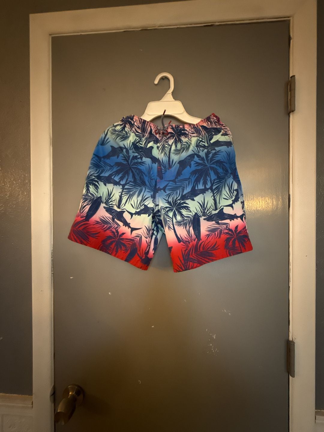 Wonder Nation Boys Quick-Dry Shark and Palm Tree Print Swim Trunks 1