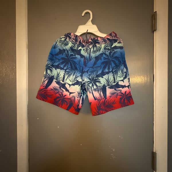 Wonder Nation Boys Quick-Dry Shark and Palm Tree Print Swim Trunks