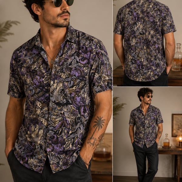 Vintage Turbo Styled In Italy Casual Wear Short Sleeve Button-Down Shirt