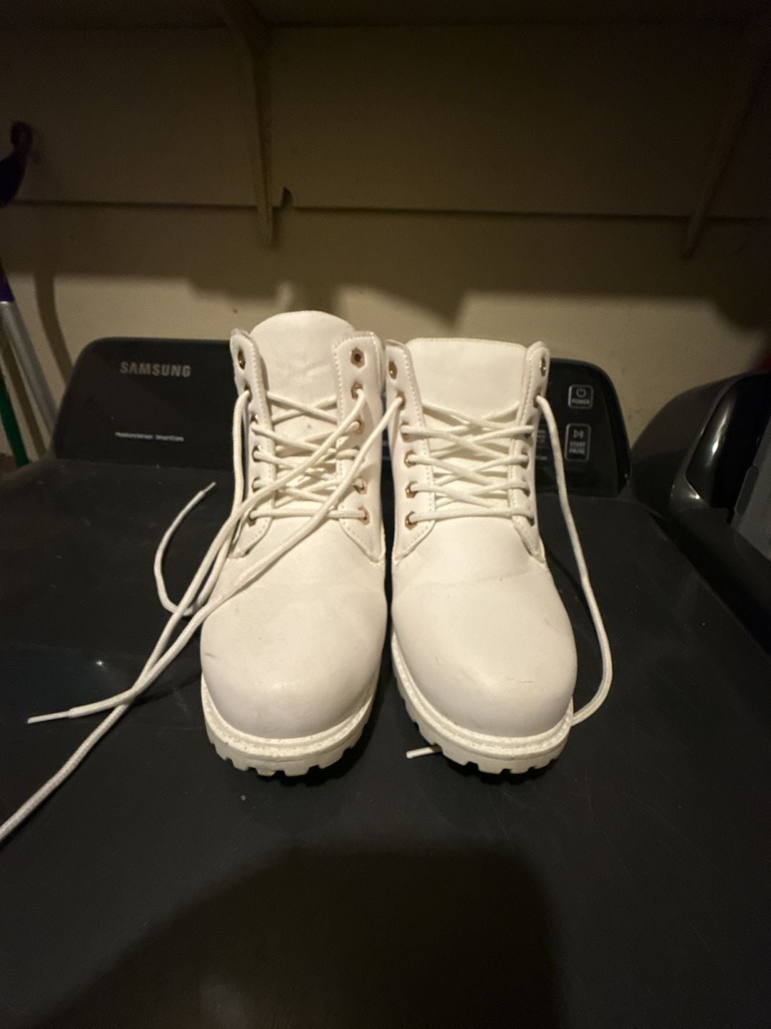 Generic Women's White Faux Leather Lug Sole Ankle Boots 1