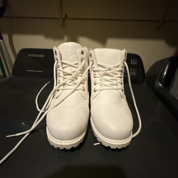 Generic Women's White Faux Leather Lug Sole Ankle Boots