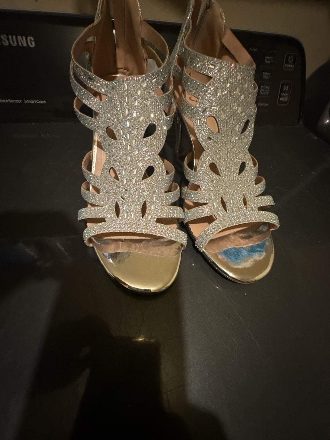Forever Silver Glitter Strappy Rhinestone Dress Sandals with Back Zipper 2