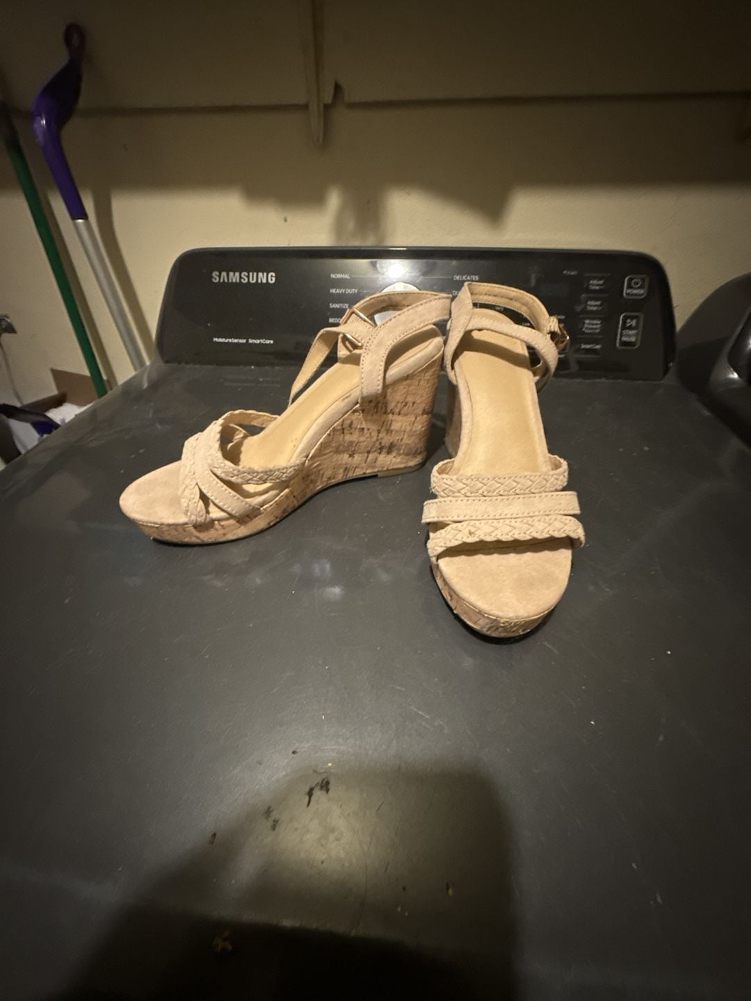 Time and Tru Tan Braided Strap Cork Wedge Sandals 1