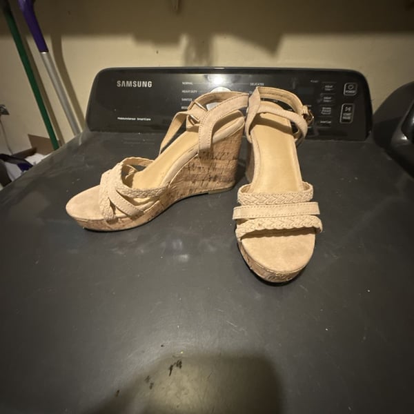 Time and Tru Tan Braided Strap Cork Wedge Sandals
