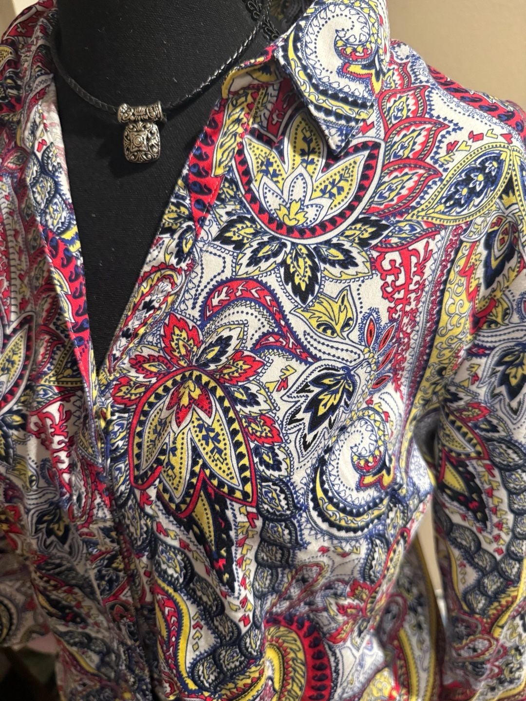 Dana Buchman Women's Paisley Print Button-Down Collared Shirt Sz.L 5