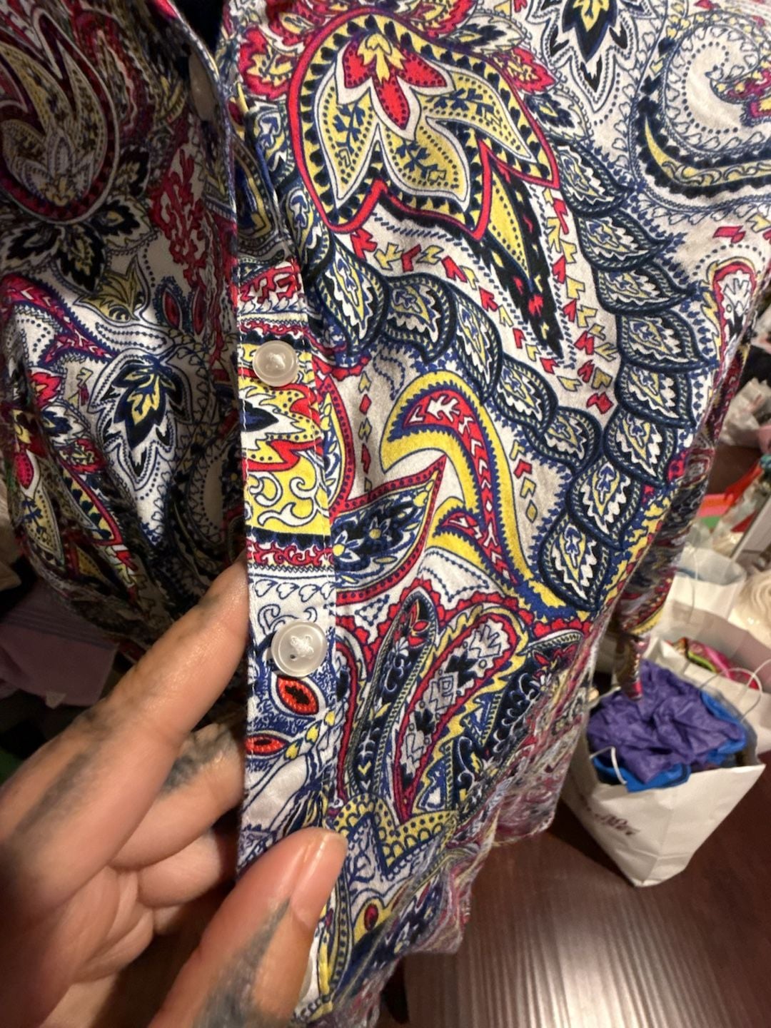 Dana Buchman Women's Paisley Print Button-Down Collared Shirt Sz.L 11