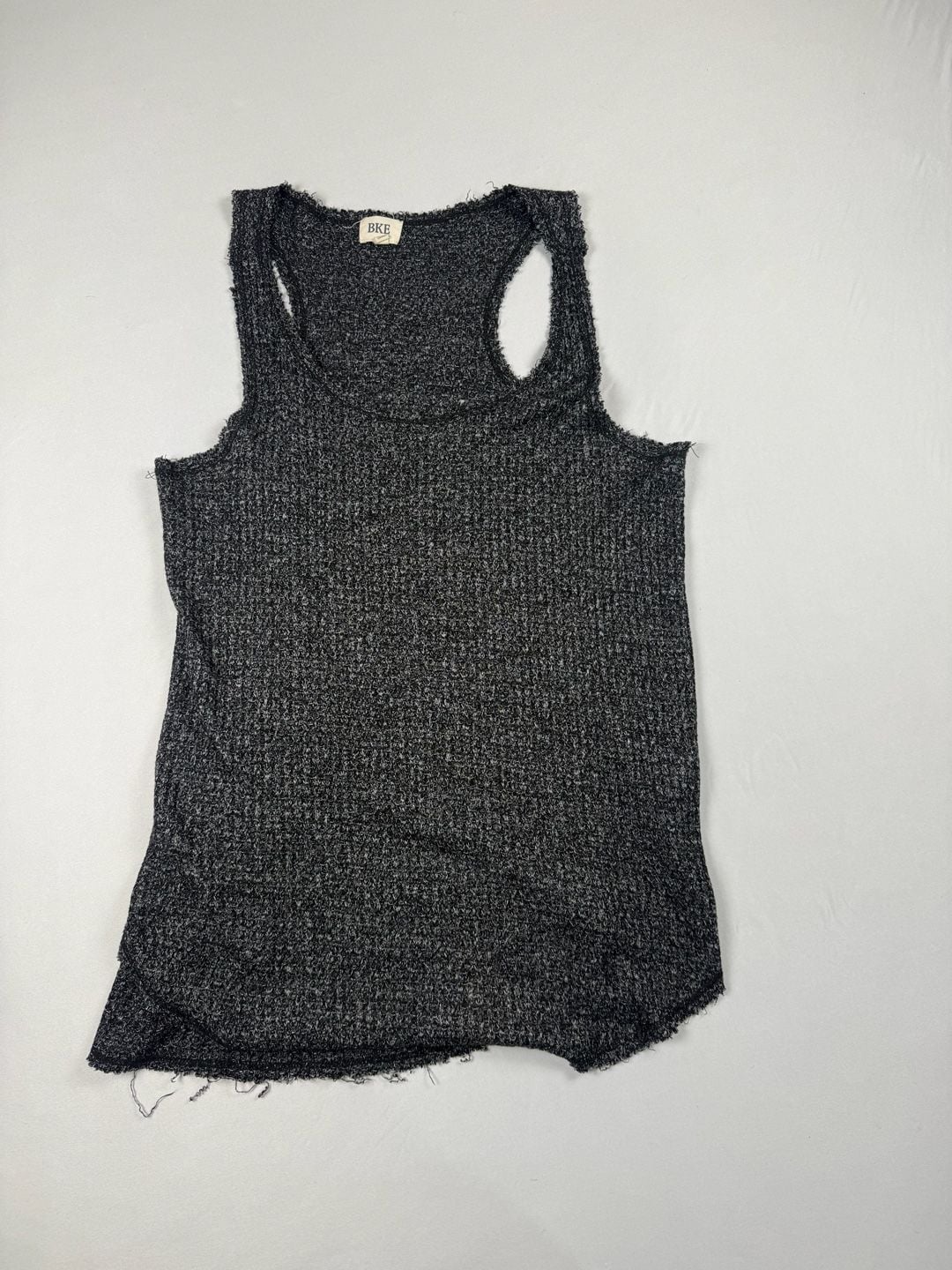 BKE Charcoal Textured Knit Tank Top | Distressed Hem Sleeveless Tank | Medium 3