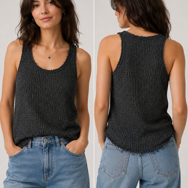 BKE Charcoal Textured Knit Tank Top | Distressed Hem Sleeveless Tank | Medium