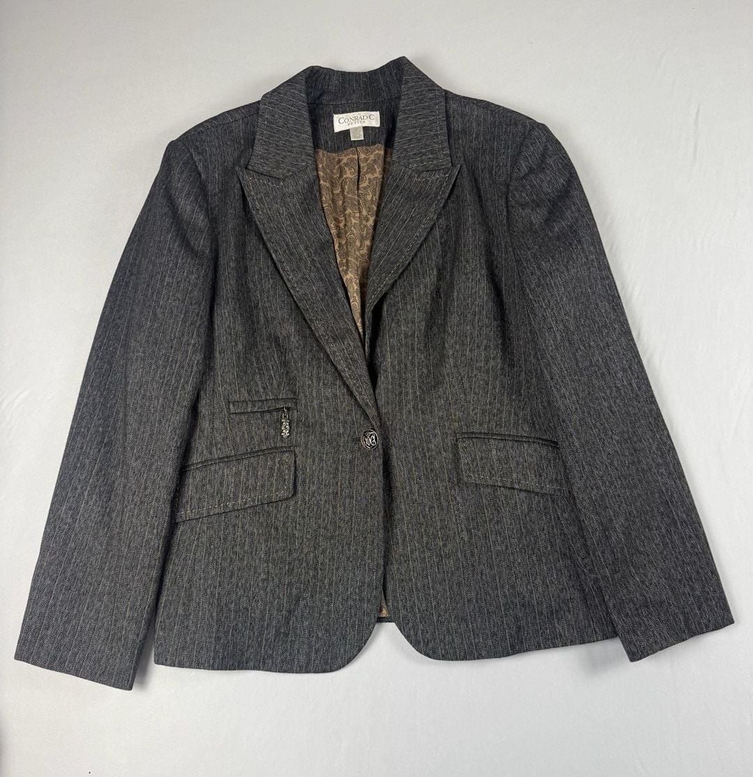 Conrad C Petite Charcoal Grey Pinstripe Stretch Blazer 3