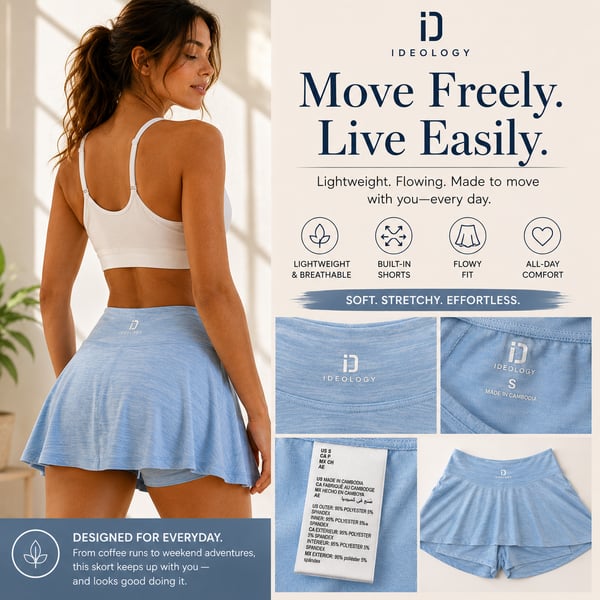 Ideology Women's Lightweight Flowy workout Athletic Skort with Built-in Shorts