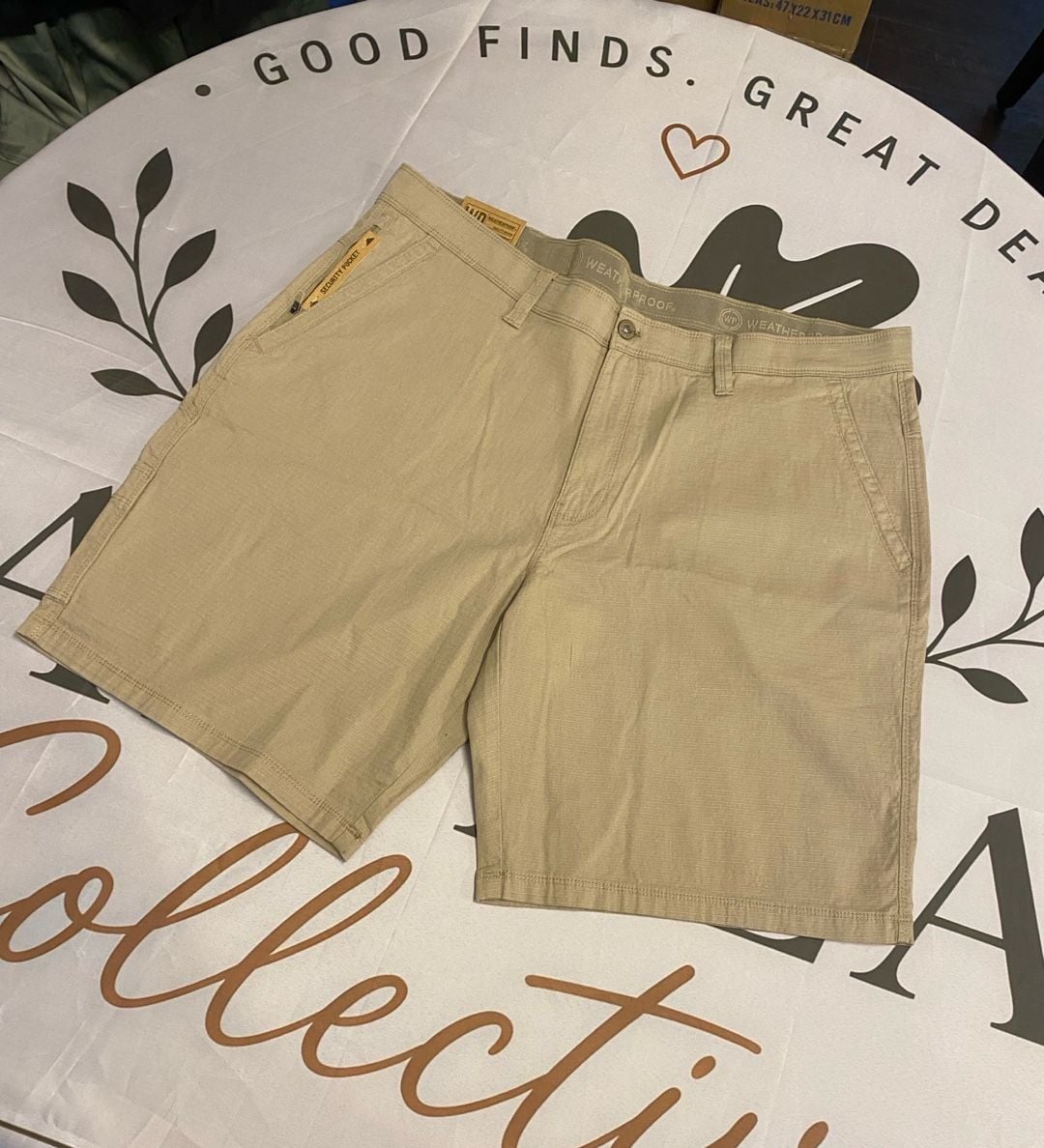 Weatherproof Men's Utility Stretch Ripstop Shorts with Security Pocket Khaki 2