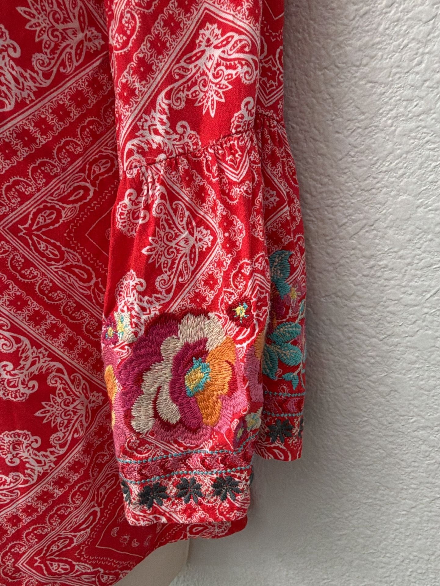 Savanna Jane Red Paisley Floral Embroidered V-Neck Top 7