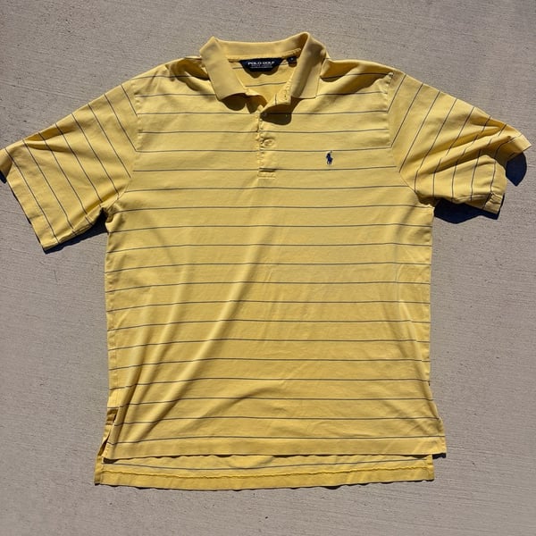 Polo Golf Ralph Lauren Men's Yellow and Blue Striped Short Sleeve Polo Shirt