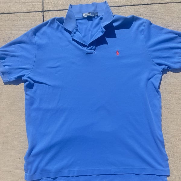 Polo Ralph Lauren Men's Classic Fit Short Sleeve Pique Polo Shirt Blue with Red Logo