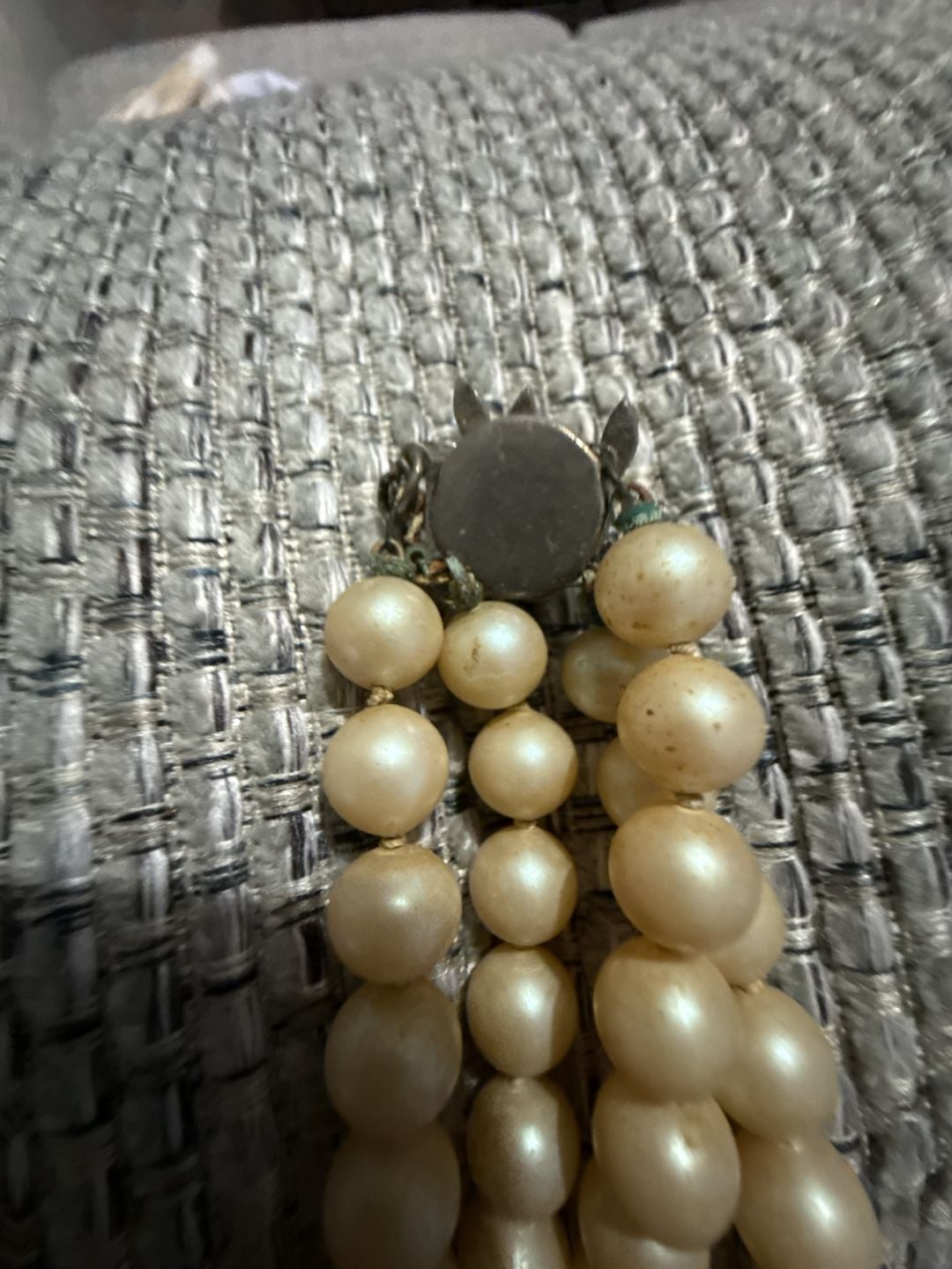 Vintage Multi-Strand Faux Pearl Bracelet with Jeweled Floral Clasp 4