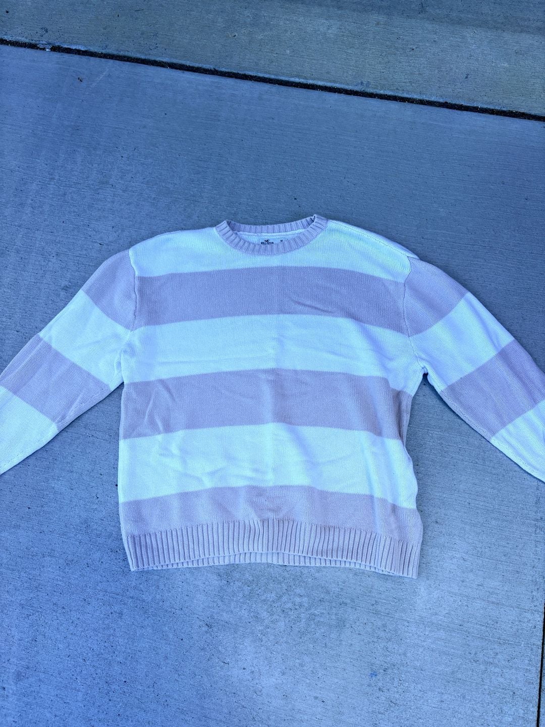Hollister California Cream and Tan Striped Crewneck Knit Sweater 2