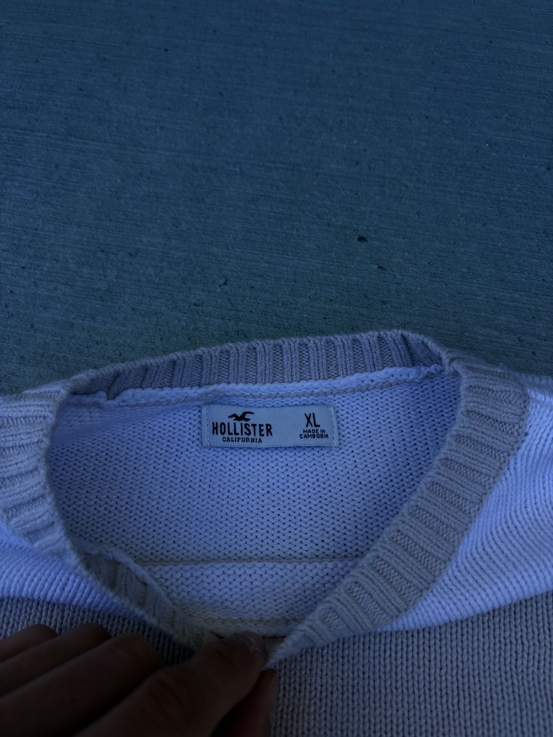Hollister California Cream and Tan Striped Crewneck Knit Sweater 3