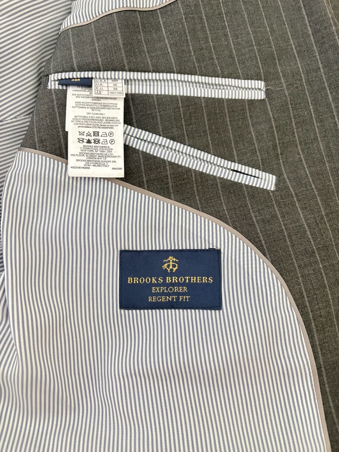 Brooks Brothers Explorer Regent Fit Charcoal Grey Pinstripe Suit Jacket 7