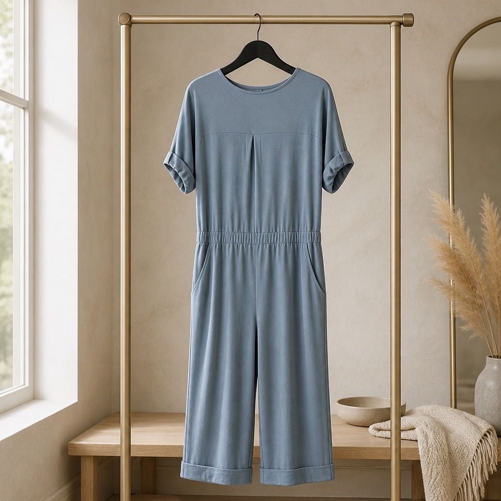 Zenana Women's Blue-Grey Henley Romper with Drawstring Waist and Pockets #1007 3