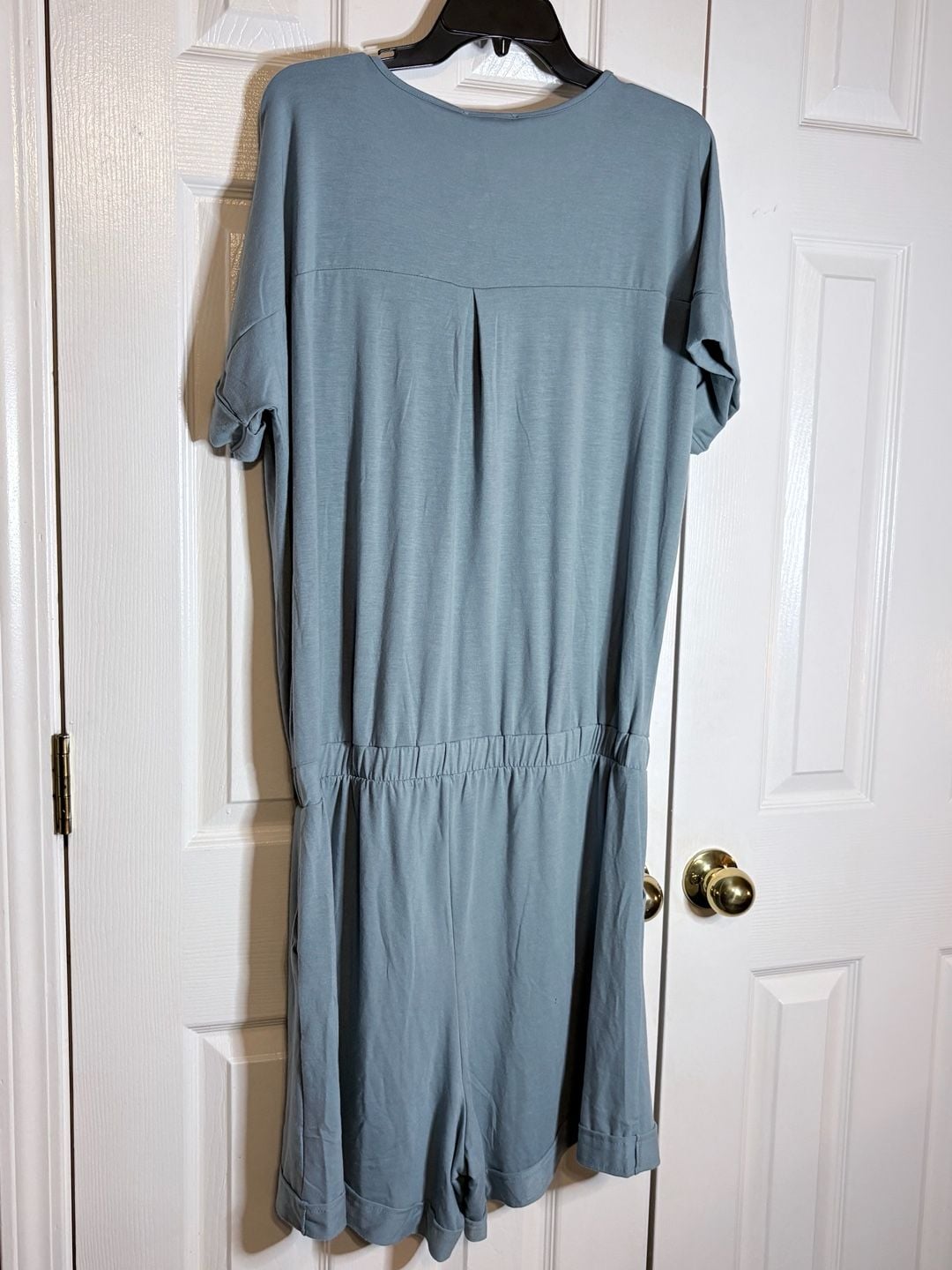 Zenana Women's Blue-Grey Henley Romper with Drawstring Waist and Pockets #1007 6