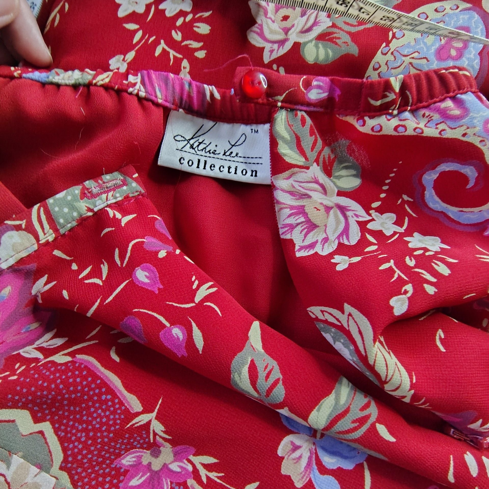 Vintage Kathie Lee Collection Red Paisley Floral Midi Skirt 5