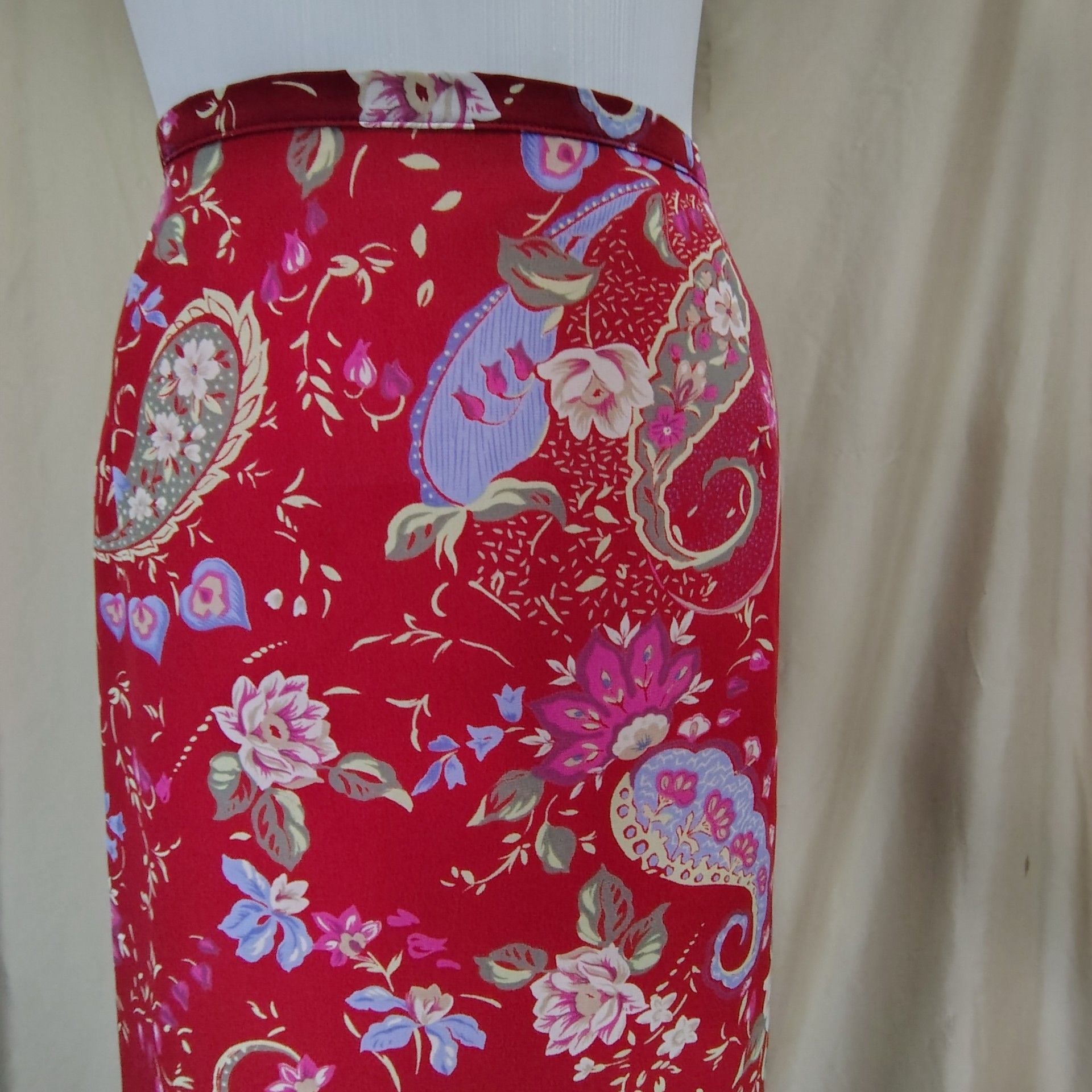 Vintage Kathie Lee Collection Red Paisley Floral Midi Skirt 6