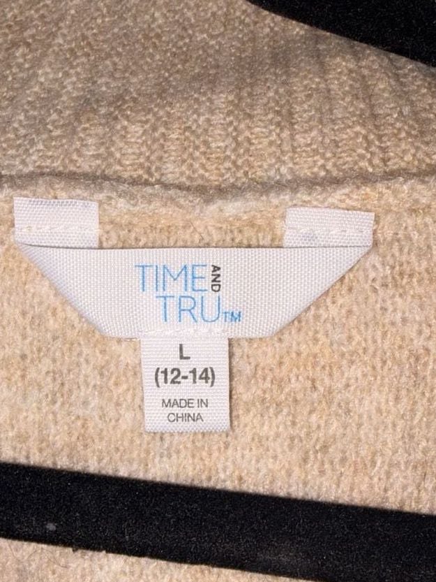 Time and Tru Women's Open-Front Shawl Collar Cardigan Sweater Beige Large 7
