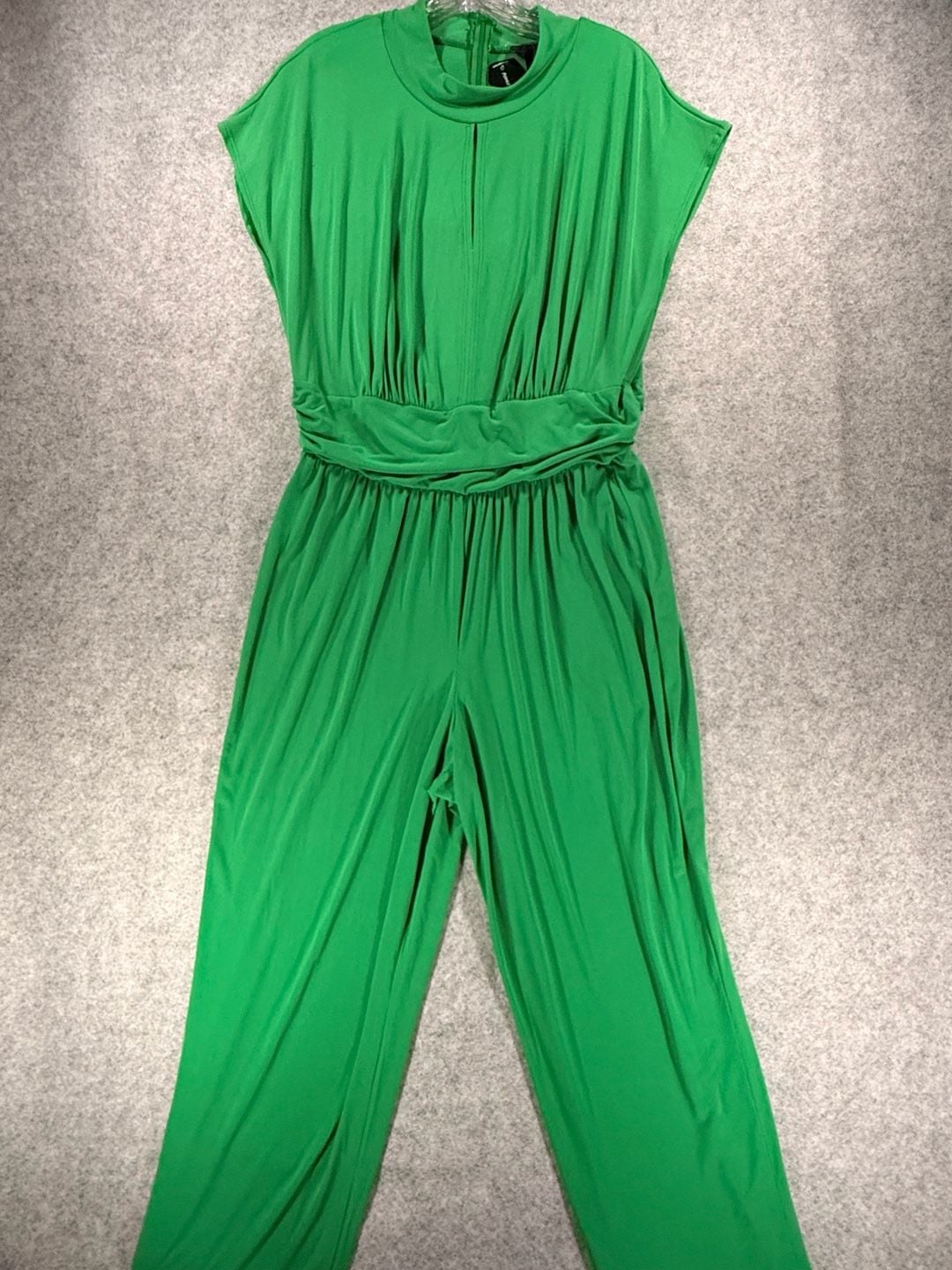 Ashley Stewart NWT Green Wide Leg Jumpsuit Size 14/16 Mock Neck Ruched Waist 3