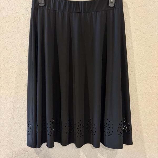 Avenue VIP knits Black Laser Cut-out Hem A-Line Skirt
