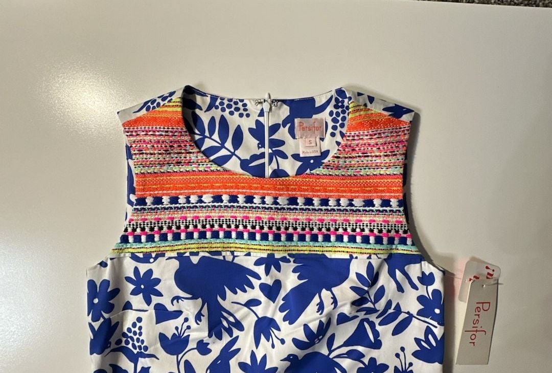Persifor Sleeveless Shift Dress Size S Blue White Animal Print 4